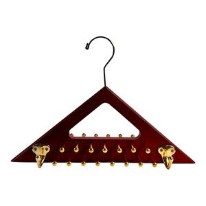 Wood & Brass Multi-Tie Belt Organizer Hanger Triangle Rack Gentleman’s Closet